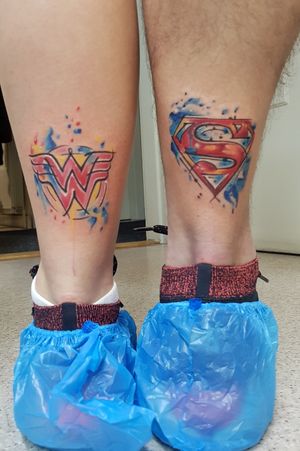 Wonder Woman & Superman Watercolor Couple Tattoo #superman #supermantattoo #watercolortattoo #coupletattoo #xenotattooink #croatiantattooartist #zagreb #croatia 