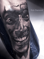 Portrait tattoo by Rob Diamond #ashvsevildead #evildead #blackandgrey #scarytattoo #robdiamond #