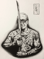 Painting of Sensei Horiyoshi III, im trying to build a collection of paitings of different of tattooers that are without a doubt masters of thier craft and ambassadors to tattooing. 