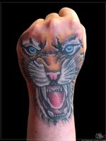 Tattoo by Chad Clark. #tigertattoo #blueyes #cattattoo #floridatattooartist #capecoral #tophatclassictattoo #colortattoo #realism