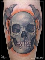 Tattoo by Chad Clark. #skulltattoo  #skull #floridatattooartist #capecoral  #tophatclassictattoo #colortattoo  #realism 