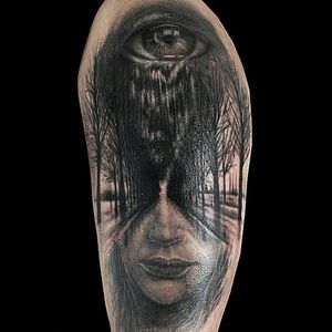 Eye, trees and face tattoo (cover up)