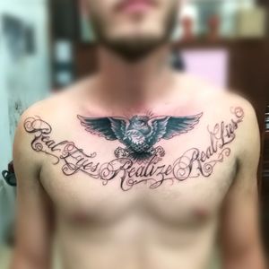 Made thisChest piece coverup tonight designed and inKed by K #tattoo #ink #tatttoos #worldfamousink #eikondevice #greenmonster #tattooaddictsouthafrica #gunwax #thelightningstation #tam #tattoodo #eagle #script #scripttattoo #eye #eyetattoo #coveruptattoo 