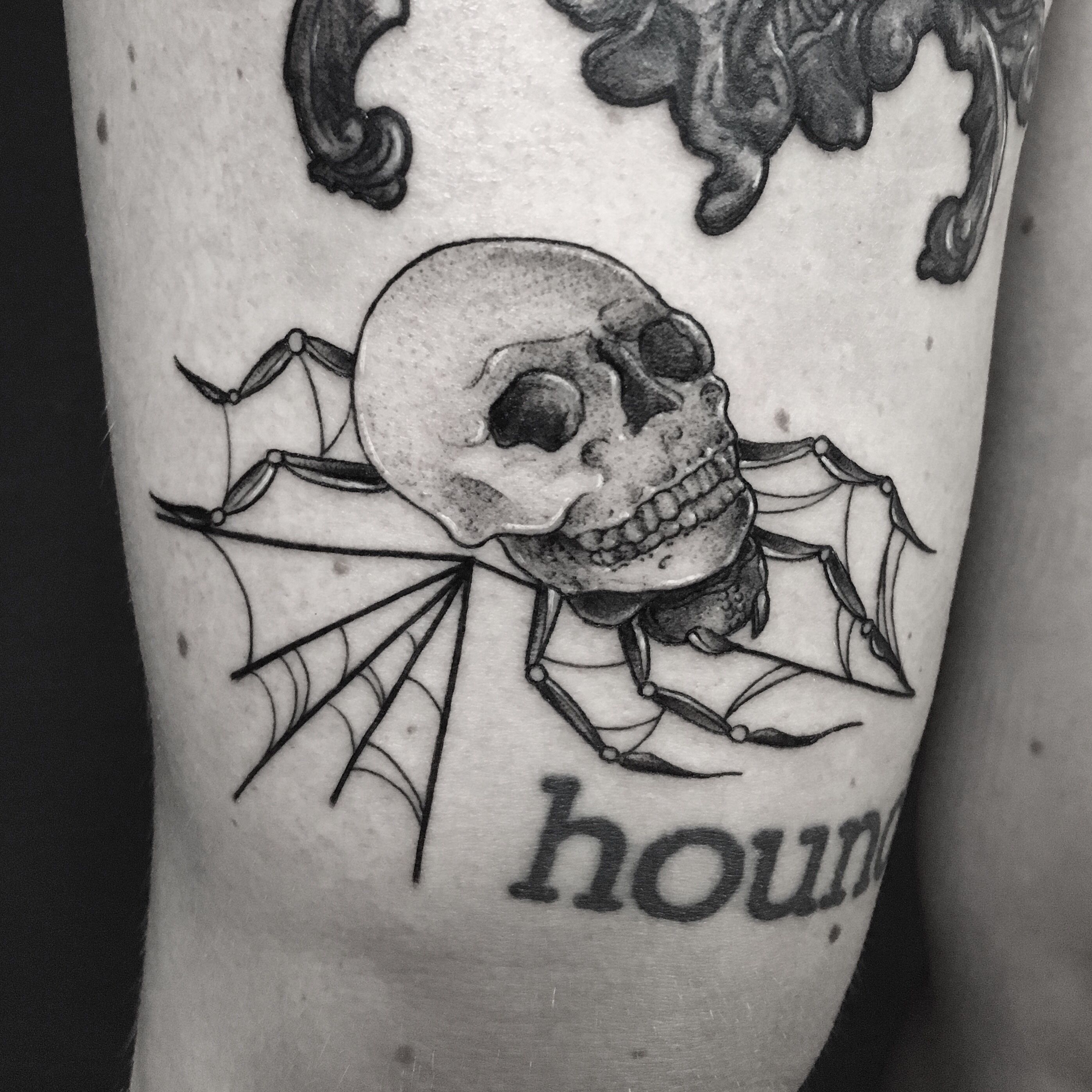 Tattoo uploaded by Sebastian Adam • Small filler #spider #web #darktattoo  #blackwork #skull #traditional • Tattoodo