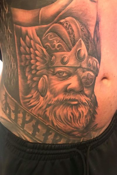 HR Tattoo Shop - Glasgow - ODIN, god of war and god of dead Done by Anita  #glasgowtattoo #vikingtattoo #odin #odintattoo #hrtattooshop  #blackandgreytattoo #realistictattoo #raven #raventatoo #valknut  #valknutsymbol #crow #crowtattoo #scotlandtattoo