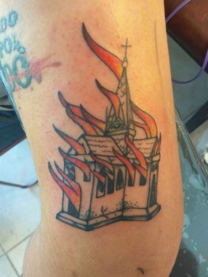 #churchonfire #traditional #traditionaltattoo #fire 