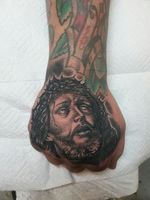 Jesus with crown of thorns #blackandgrey #religioustattoo #tattoosbyescobar #inkrepute 