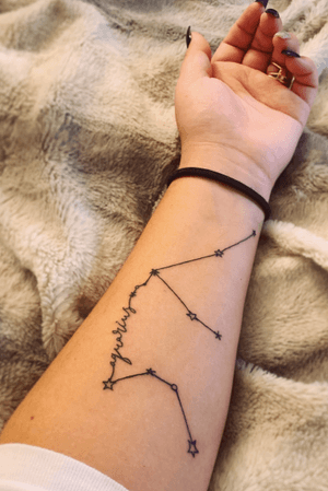 Minimal aquarius constellation forearm tattoo. Done by Lex at New Inkland Tattoo in Manchester, NH. #minimalist #simple #clean #aquarius #zodiac #constellation