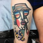Tattoo by Mike Boyd #MikeBoyd #HunterSThompsontattoo #HTStattoo #HunterSThompson #gonzotattoo #writer #drugs #abstract #portrait #color