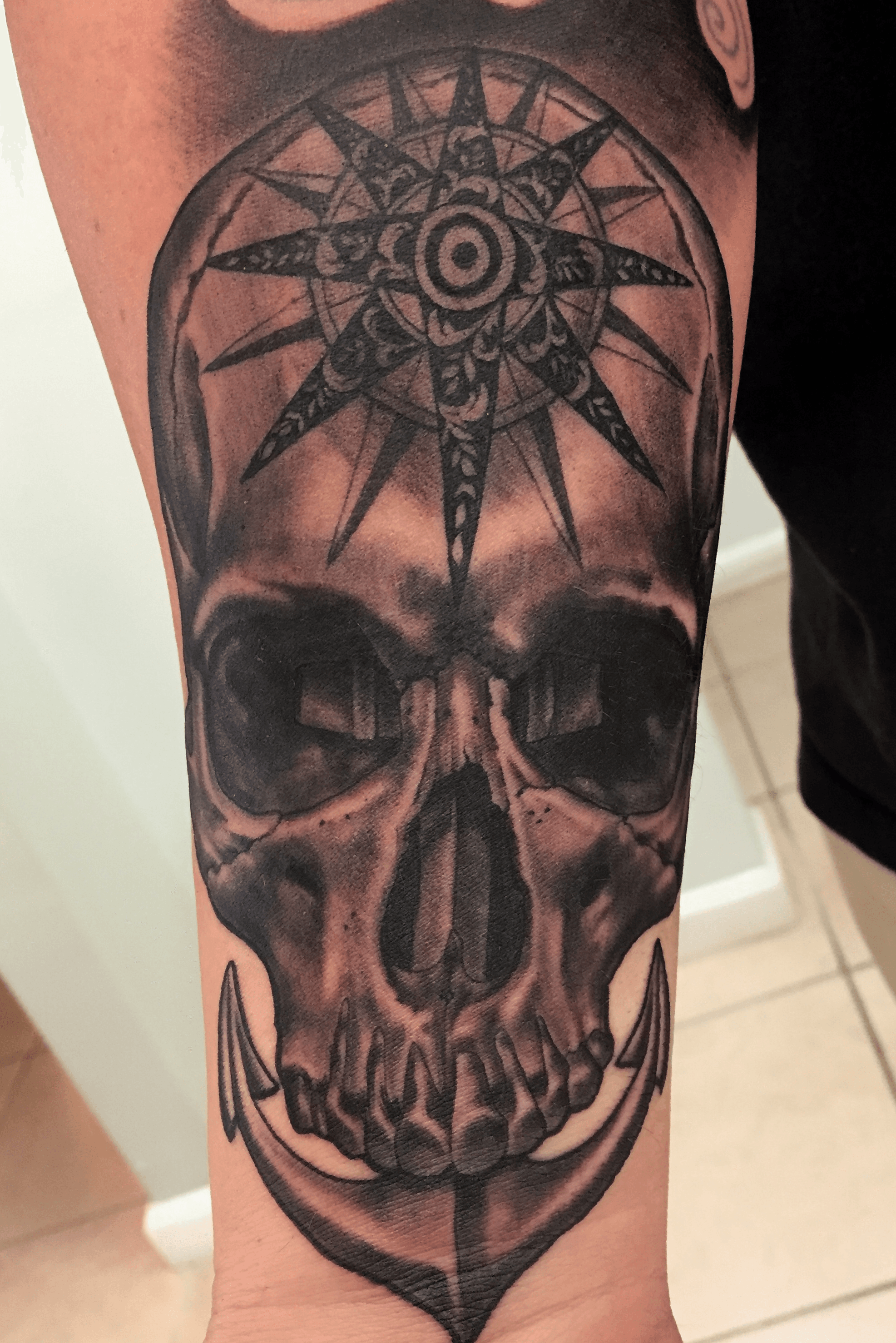 Skull With Compass Engraving