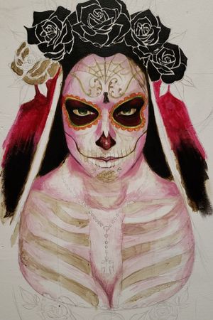 Acrylic painting on our shop wall. #dayofthedeadgirl  #dayofthedead 
