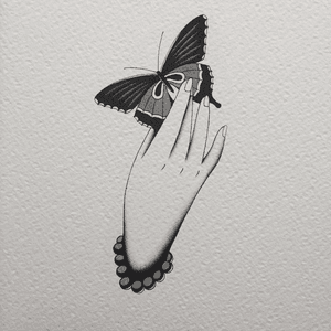 Watercolor paper and acrylic #adayneco #hand #butterfly #Black #blacktattoo #traditionaltattoo #tattooflash #vintage 