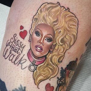 Tattoo by Sophie Lewis #SophieLewis #dragqueentattoos #dragqueen #RupaulsDragRace #dragrace #dragshow #rupaul #color #neotraditional #newschool #portrait