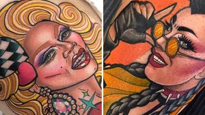 Tattoo on the left by Sarak K and tattoo on the right by Maria Lavia #MariaLavia #SarahK #dragqueentattoos #dragqueen #RupaulsDragRace #dragrace #dragshow #rupaul