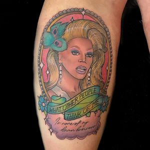 Tattoo by Natalie Morguette #NatalieMorguette #dragqueentattoos #dragqueen #RupaulsDragRace #dragrace #dragshow #rupaul #color #neotraditional #newschool #portrait