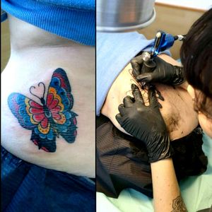 My first Traditional and colour tattoo \(*v *)/ 💕💖 #tete #ink #inked #tattoo #butterflytattoo #butterfly #traditionaltattoo #traditionaltattoos #traditionalbutterfly #apprentice #apprenticetattoo #tattooapprentice #colourtattoo #colour #oldschool #oldschooltattoos 