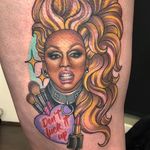 Tattoo by Alex Rowntree #AlexRowntree #dragqueentattoos #dragqueen #RupaulsDragRace #dragrace #dragshow #rupaul #color #neotraditional #newschool #portrait