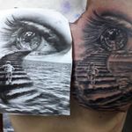 #eye #eyetattoo #blackandgrey #stairs #sea #ocean #tattoo 