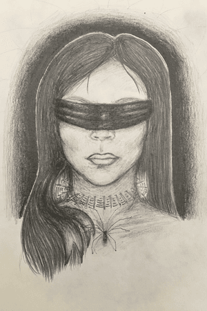 Hidden truth #portrait#art#drawing#pencil#illustration#spider#blindfold#woman