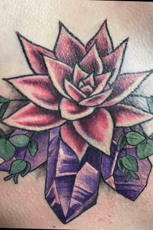 Fun tattoo of #succulent #succulents and #crystal s on the #sternum 