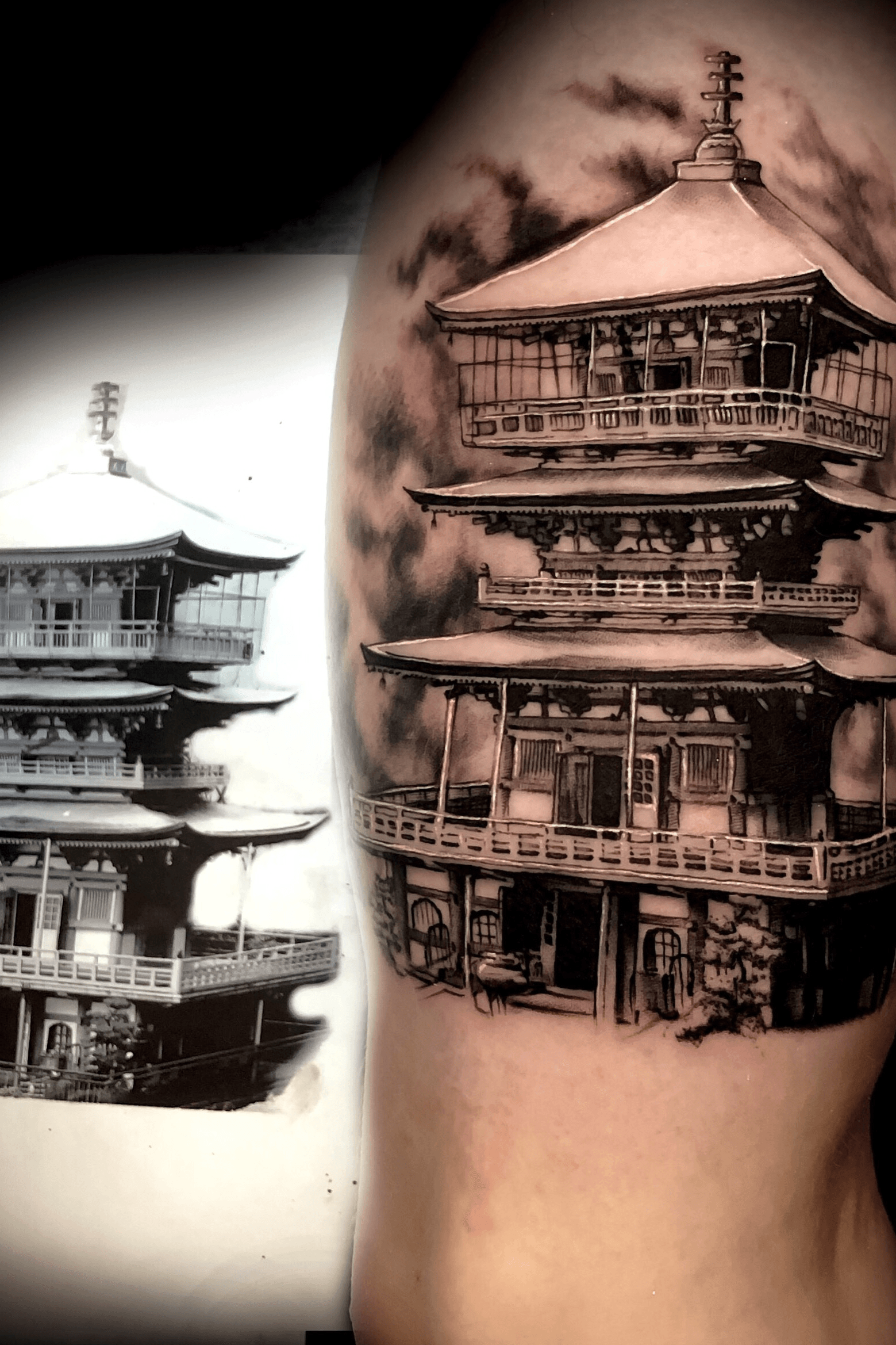 Japanese Mountain Tower - Tattoo Design by foxes76133 on DeviantArt
