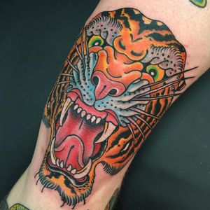 Tattoo by Beau Brady #BeauBrady #tattoodoambassador #toptattoos #color #tiger #japanese #neojapanese #junglecat #cat
