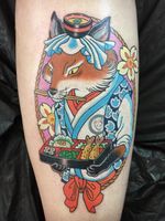 Tattoo by Wendy Pham #WendyPham #tattoodoambassador #toptattoos #color #japanese #neojpapanese #fox #kitsune #bentobox #food #chef #flower