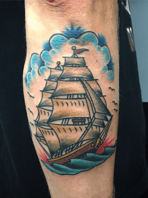 #classic #clippership for my client Matt #traditionaltattoo 
