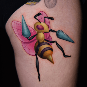 Beedrill from pokemon in a color reslistic style. #pokemontattoo #pokemon #beedrill #colorrealism #illustrative 