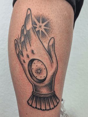 this one is pretty recent, 2018 #hand #handtattoo #symbol #symbols #dotwork #dotworktattoo #star #startattoo #monsteralphabet #mxatattoo