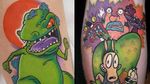 Tattoo on the left by Steve Chater and tattoo on the right by Cynthia Finch #CynthiaFinch #SteveChater #Nickelodeontattoos #nickelodeon #nicktattoos #cartoontattoos #newschool #90scartoon #90s #color #cartoon