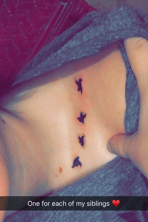 My third tattoo! The birds represent each one of my siblings and I. And yet even though we are apart we always find our way back to eachother 