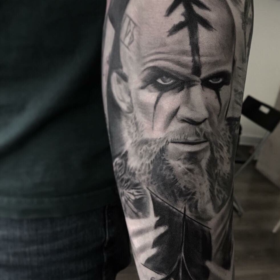 Floki Vikings Tattoo Set  Arm  Head Rune Tattoos  Tattooed Now 