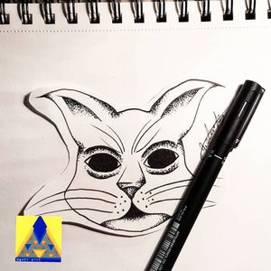 strange little kitty//black ink & dot work 