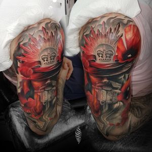 The RemembranceShoulder piece for Ry, you are hard rock man!#redpoppy #soldier #australianart #newzealand #lestweforget #colortattoos #realismo #realistic #shoulderpiece #wandal #londontattoo #londontattooist #tattooart #tattoostyle #men #redandblacktattoo 