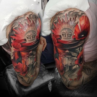 The Remembrance Shoulder piece for Ry, you are hard rock man! #redpoppy #soldier #australianart #newzealand #lestweforget #colortattoos #realismo #realistic #shoulderpiece #wandal #londontattoo #londontattooist #tattooart #tattoostyle #men #redandblacktattoo 