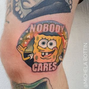Tattoo by Michela Bottin #MichelaBottin #Nickelodeontattoos #nickelodeon #nicktattoos #cartoontattoos #newschool #90scartoon #90s #color #cartoon #nobodycares #spongebobsquarepants #stars #rainbow