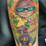 Tattoo by Jonatthan Hernandesz #jonatthanhernandesz #Nickelodeontattoos #nickelodeon #nicktattoos #cartoontattoos #newschool #90scartoon #90s #color #cartoon #rocketpower #skateboard