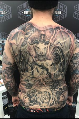 Goat devil preacher backpiece #blackandgrey #backpiece