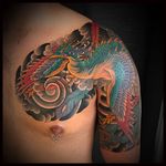 Tattoo by Matt Beckerich #MattBeckerich #Japanese #Irezumi #FountainheadNY #phoenix #bird #feathers #clouds #color