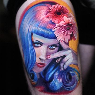 Tattoo by Luka Lajoie #LukaLajoie #musiciantattoos #musician #portrait #music #color #realism #hyperrealism #KatyPerry