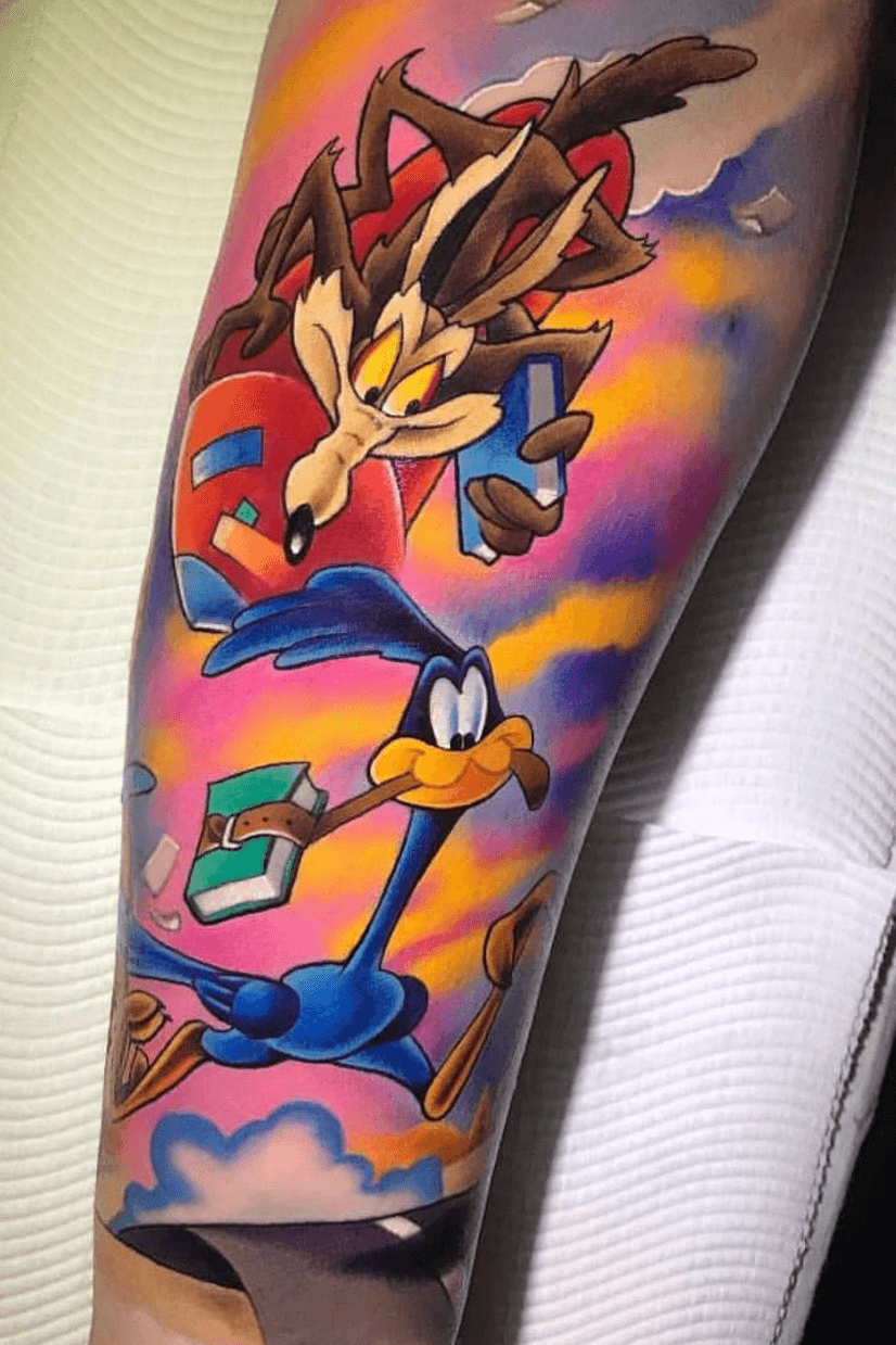 PunchLine Tattoo  Wile E Coyote roadrunner ink inked wile coyote  cartoon animedrawing characterdesign characterart tattoodesign art  inking inkdrawing inkwork tattooart tattoostyle tattooshop instagram  insta instapic instaart 