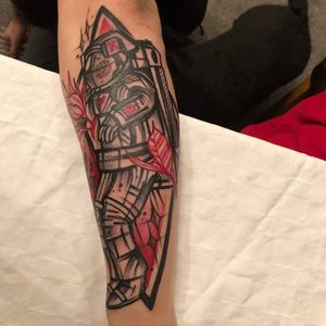 Astronaut black and red tattoo by Zac Morris 