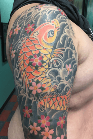 #koi tattoo from last year. Parr of a larger #japanese sleeve. #koitattoo #japanesetattoo #halfsleeve #fullsleeve 