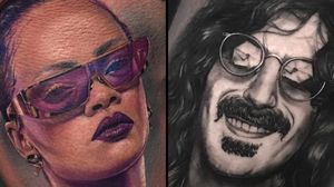 Tattoo on the left by David Giersch and tattoo on the right by Noa Yanni #NoaYanni #DavidGiersch #musiciantattoos #musician #portrait #music
