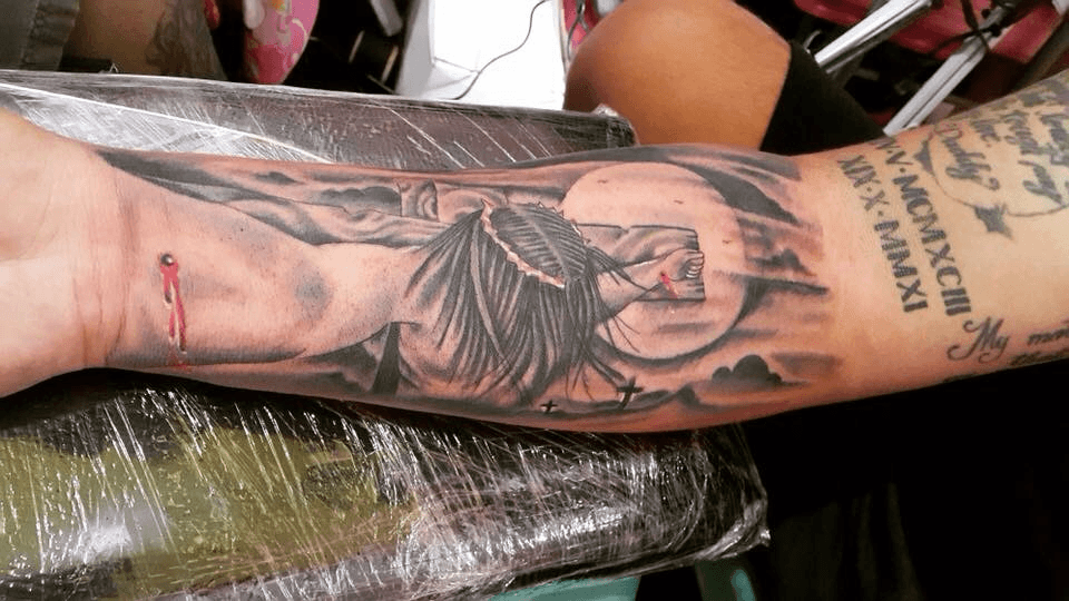 Jesus 3d lower arm tattoo Blacky Blackys Tattoo StudioSIMILAR STYLE  httpadfly1cGY0Y  Jesus tattoo Jesus tattoo on arm Arm tattoo