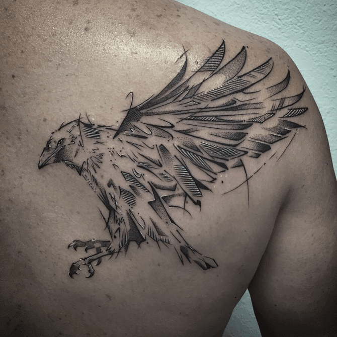 Raven Skeleton Tattoo On Man Throat
