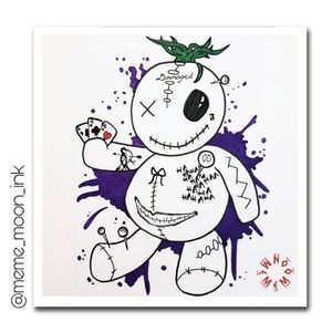 ♠️ LET'S PLAY A GAME ♣️ #moonart #voodoodoll #joker #suicidesquad #damaged #owndesign #tattoostencil #illustration #sketchbook #madness #darkart #bruja #fabercastell #tattoodesigner #stencilstuff #artist Instagram: meme_moon_ink 