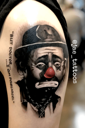 Sad Clown done mostly in Black and Grey. Done by Jae at Tsunami in Tacoma, Washington