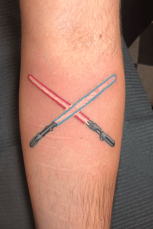 My lightsabers depickting good and evil at constant war #Dope #tattooart 